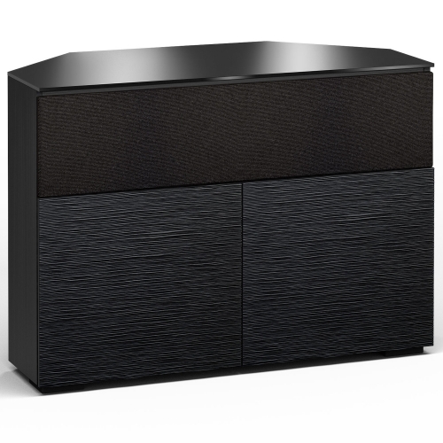 Chicago 329CR 44" Corner TV Stand AV Cabinet in Textured Black w/ Black Glass