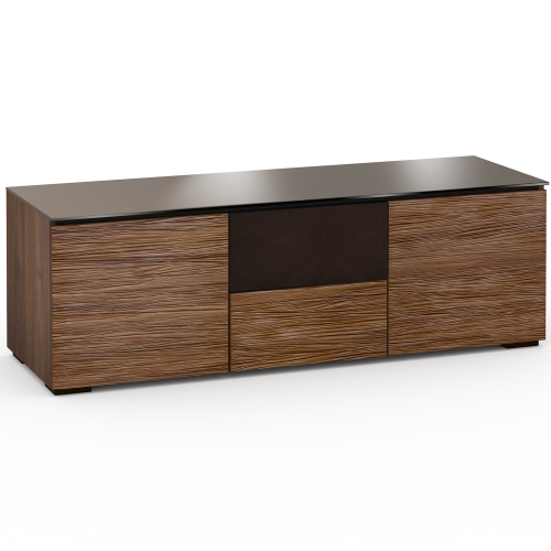 Denver 236 64" TV Stand AV Cabinet in Textured Walnut w/ Brown Glass Top