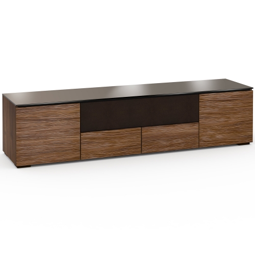 Denver 245 85" TV Stand AV Cabinet in Textured Walnut w/ Brown Glass Top