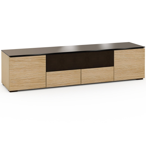 Denver 245 85" TV Stand AV Cabinet in Textured Natural Oak w/ Brown Glass Top