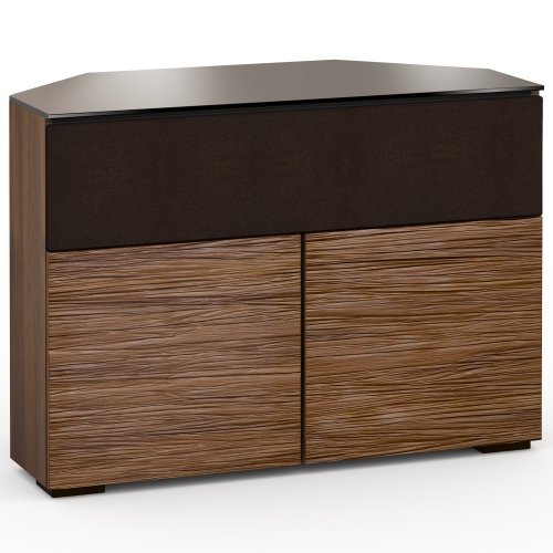 Denver 329CR 44" Corner TV Stand AV Cabinet in Textured Walnut w/ Brown Glass Top