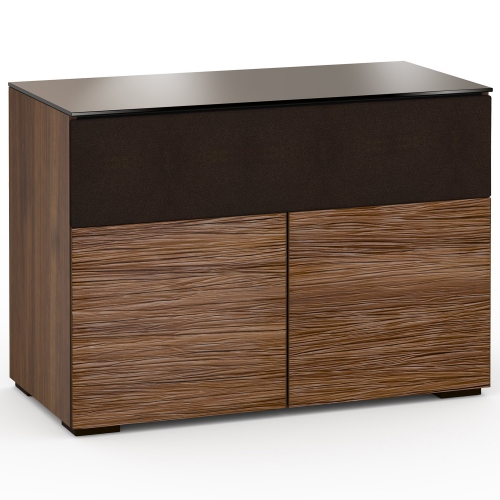 Denver 329 44" TV Stand AV Cabinet in Textured Walnut w/ Brown Glass Top