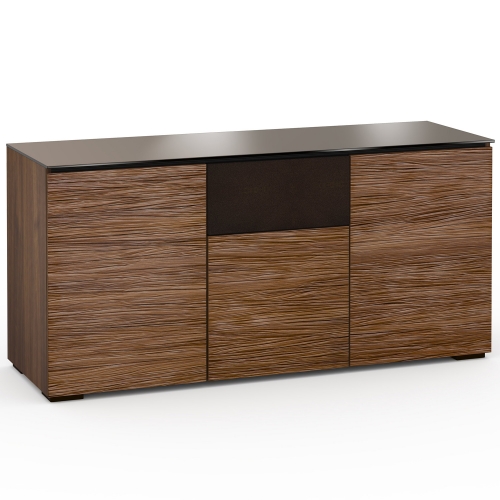 Denver 336 64" TV Stand AV Cabinet in Textured Walnut w/ Brown Glass Top