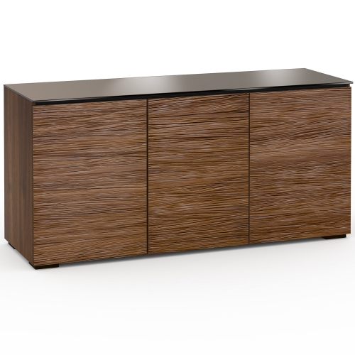 Denver 337 64" TV Stand AV Cabinet in Textured Walnut w/ Brown Glass Top