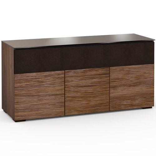 Denver 339 64" TV Stand AV Cabinet in Textured Walnut w/ Brown Glass Top