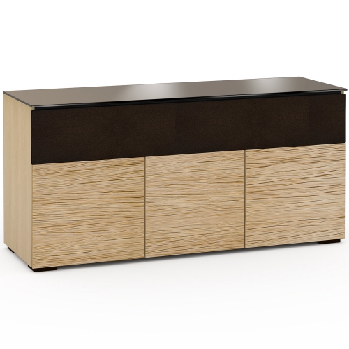 Denver 339 64" TV Stand AV Cabinet in Textured Natural Oak w/ Brown Glass Top