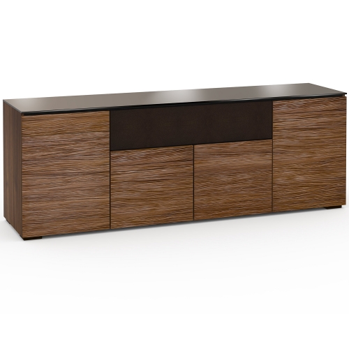 Denver 345 85" TV Stand AV Cabinet in Textured Walnut w/ Brown Glass Top