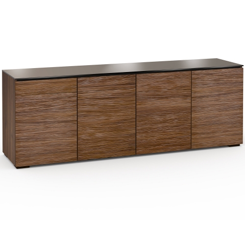 Denver 347 85" TV Stand AV Cabinet in Textured Walnut w/ Brown Glass Top