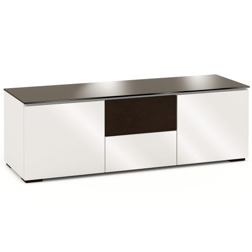 Miami 236 64" TV Stand AV Cabinet in Gloss Warm White w/ Black Glass Top