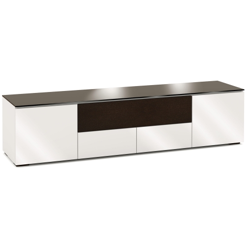 Miami 245 85" TV Stand AV Cabinet in Gloss Warm White w/ Black Glass Top