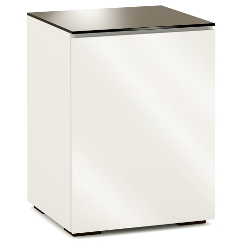 Miami 317 AV Cabinet in Gloss Warm White w/ Black Glass Top