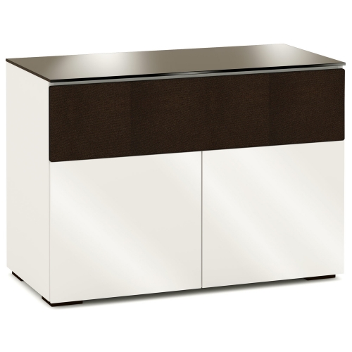 Miami 329 44" TV Stand AV Cabinet in Gloss Warm White w/ Black Glass Top