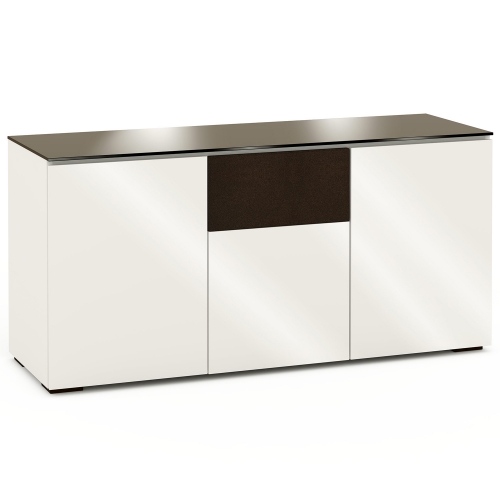 Miami 336 64" TV Stand AV Cabinet in Gloss Warm White with Black Glass Top