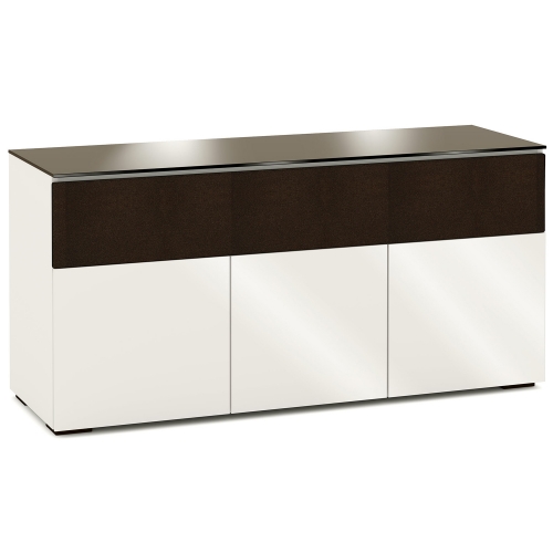 Miami 339 64" TV Stand AV Cabinet in Gloss Warm White w/ Black Glass Top