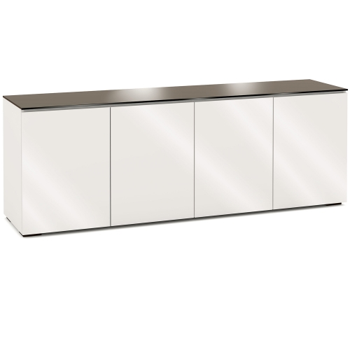 Miami 347 85" TV Stand AV Cabinet in Gloss Warm White with Black Glass Top