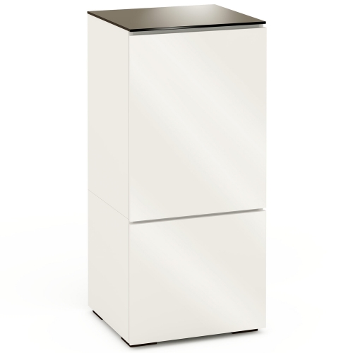 Miami 517 AV Cabinet in Gloss Warm White w/ Black Glass Top