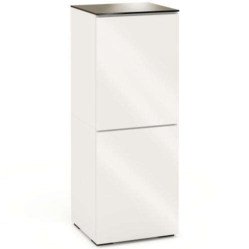 Miami 617 AV Cabinet in Gloss Warm White w/ Black Glass Top