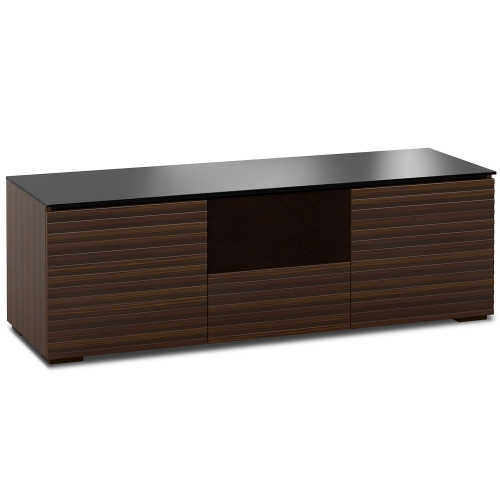 Zurich 236 64" TV Stand AV Cabinet in Linear Texture Brown w/ Black Glass Top