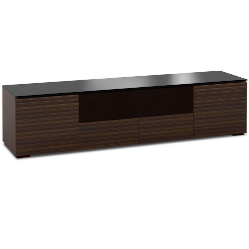 Zurich 245 85" TV Stand AV Cabinet in Linear Texture Brown w/ Black Glass Top