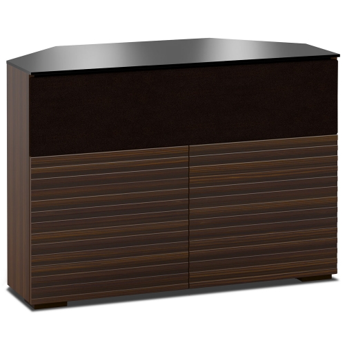 Zurich 329CR 44" Corner TV Stand AV Cabinet in Linear Texture Brown w/ Black Glass Top