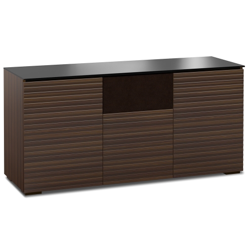 Zurich 336 64" TV Stand AV Cabinet in Linear Texture Brown w/ Black Glass Top