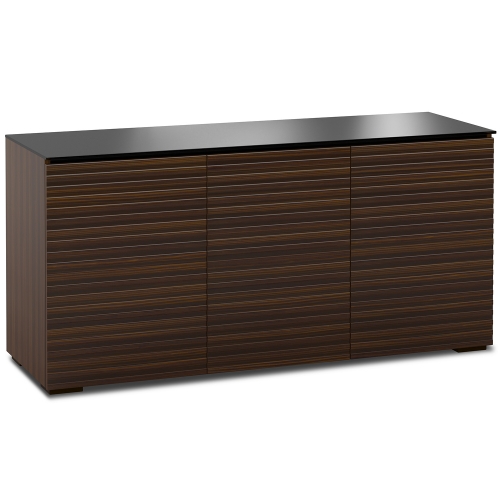 Zurich 337 64" TV Stand AV Cabinet in Linear Texture Brown w/ Black Glass Top