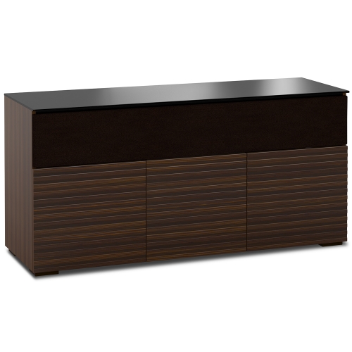 Zurich 339 64" TV Stand AV Cabinet in Linear Texture Brown w/ Black Glass Top