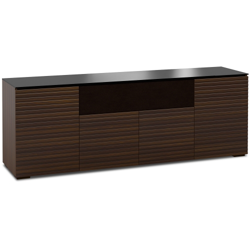 Zurich 345 85" TV Stand AV Cabinet in Linear Texture Brown w/ Black Glass Top