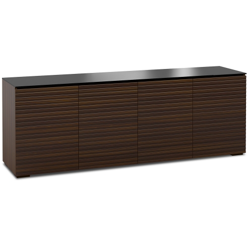 Zurich 347 85" TV Stand AV Cabinet in Linear Texture Brown w/ Black Glass Top