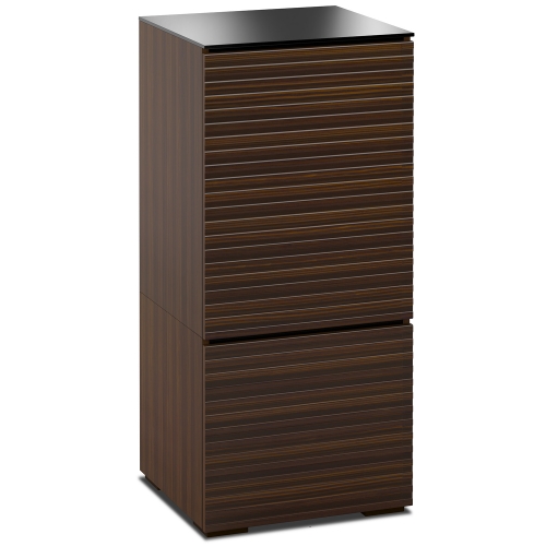 Zurich 517 AV Cabinet in Linear Texture Brown w/ Black Glass Top