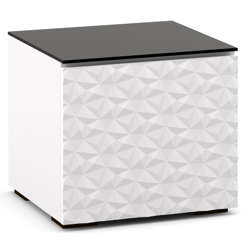 Milan 217 AV Cabinet in White w/ 3D Geometric Pattern Doors