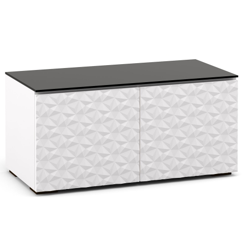 Milan 221 44" TV Stand AV Cabinet in White w/ 3D Geometric Pattern Doors