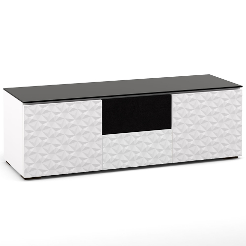 Milan 236 64" TV Stand AV Cabinet in White w/ 3D Geometric Pattern Doors