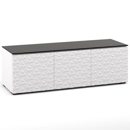 Milan 237 64" TV Stand AV Cabinet in White w/ 3D Geometric Pattern Doors