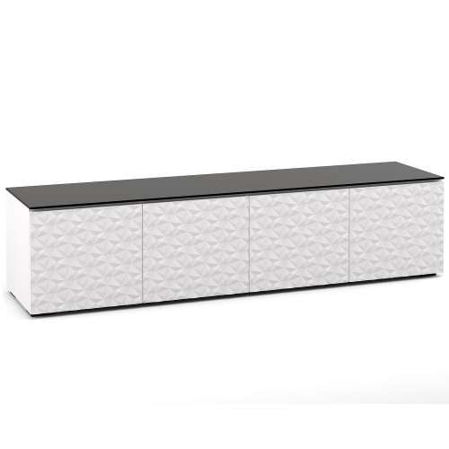 Milan 247 85" TV Stand AV Cabinet in White w/ 3D Geometric Pattern Doors