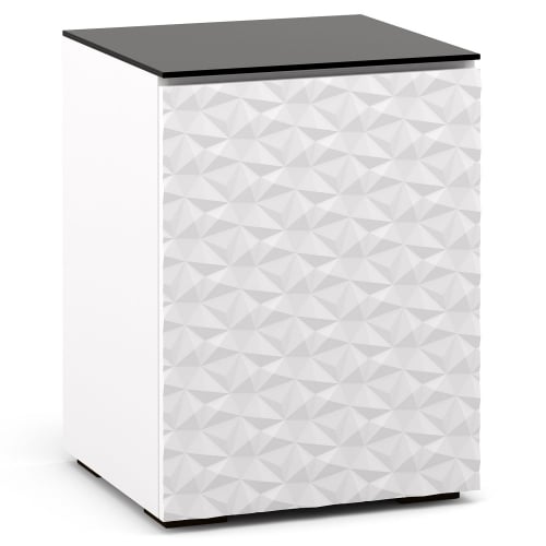 Milan 317 AV Cabinet in White w/ 3D Geometric Pattern Doors