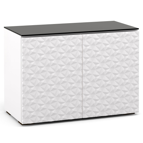 Milan 323 44" TV Stand AV Cabinet in White with 3D Geometric Pattern Doors