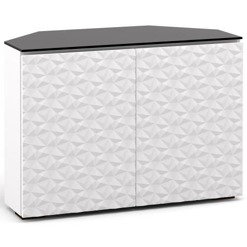 Milan 323CR 44" Corner TV Stand AV Cabinet in White w/ 3D Geometric Pattern Doors