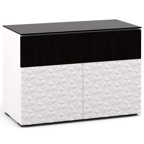 Milan 329 44" TV Stand AV Cabinet in White w/ 3D Geometric Pattern Doors