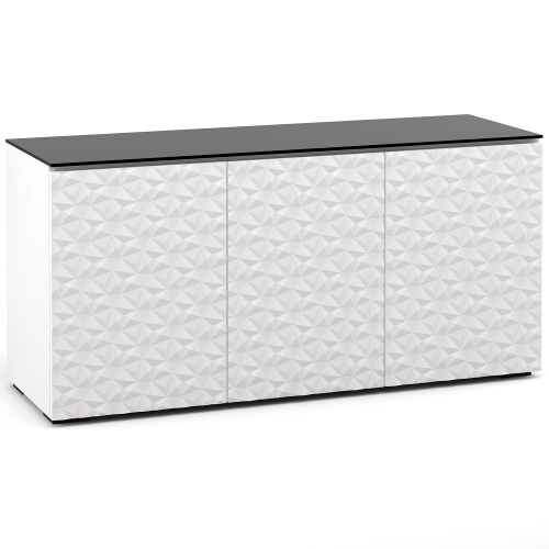 Milan 337 64" TV Stand AV Cabinet in White w/ 3D Geometric Pattern Doors