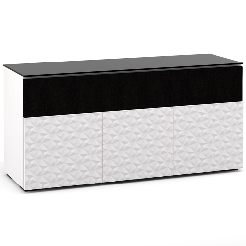 Milan 339 64" TV Stand AV Cabinet in White w/ 3D Geometric Pattern Doors