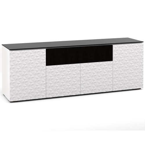 Milan 345 85" TV Stand AV Cabinet in White w/ 3D Geometric Pattern Doors