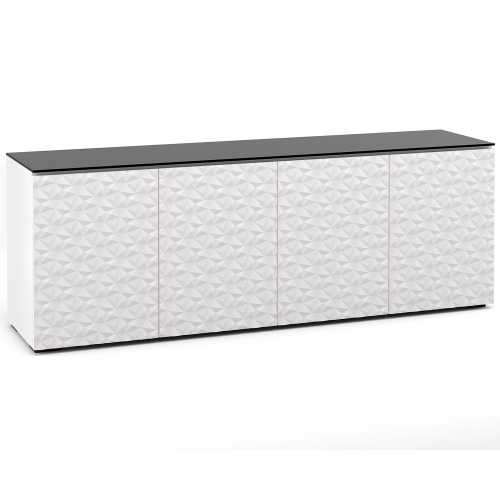 Milan 347 85" TV Stand AV Cabinet in White w/ 3D Geometric Pattern Doors