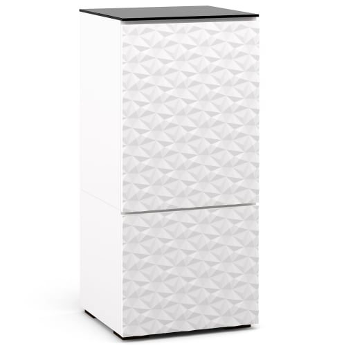 Milan 517 AV Cabinet in White w/ 3D Geometric Pattern Doors