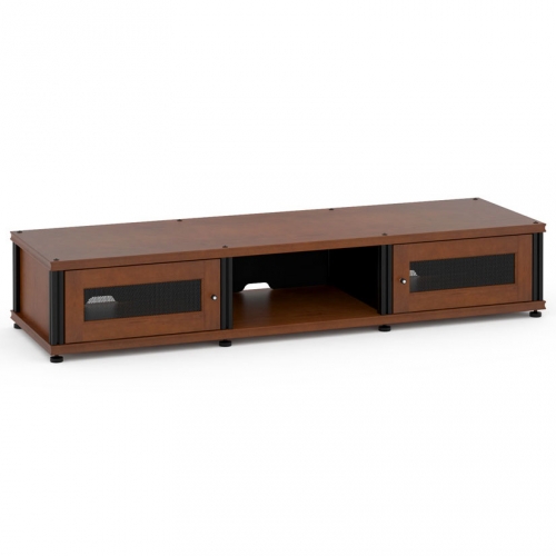 Synergy 132 Triple Width 65" AV Cabinet TV Stand in Cherry, Mesh Doors & Black Frame