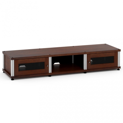 Synergy 132 Triple Width 65" AV Cabinet TV Stand in Walnut, Mesh Doors & Aluminum Frame