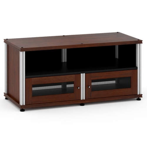 Synergy 229 Double Width 44" AV Cabinet TV Stand in Walnut, Mesh Doors & Aluminum Frame