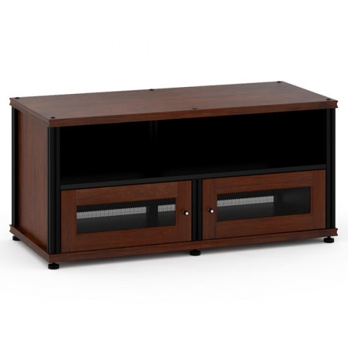 Synergy 229 Double Width 44" AV Cabinet TV Stand in Walnut, Mesh Doors & Black Frame