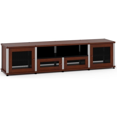 Synergy 245 Quad Width 87" AV Cabinet TV Stand in Cherry, Mesh Doors & Aluminum Frame