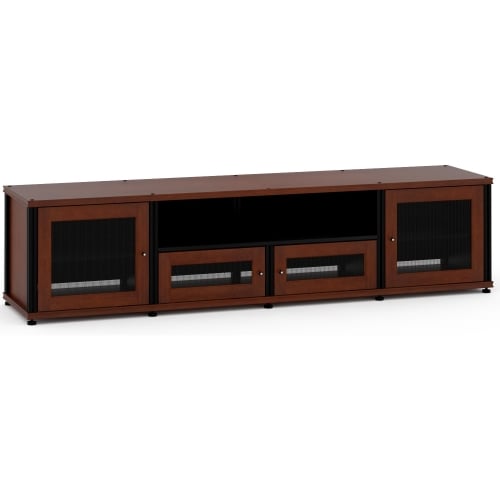 Synergy 245 Quad Width 87" AV Cabinet TV Stand in Cherry, Mesh Doors & Black Frame